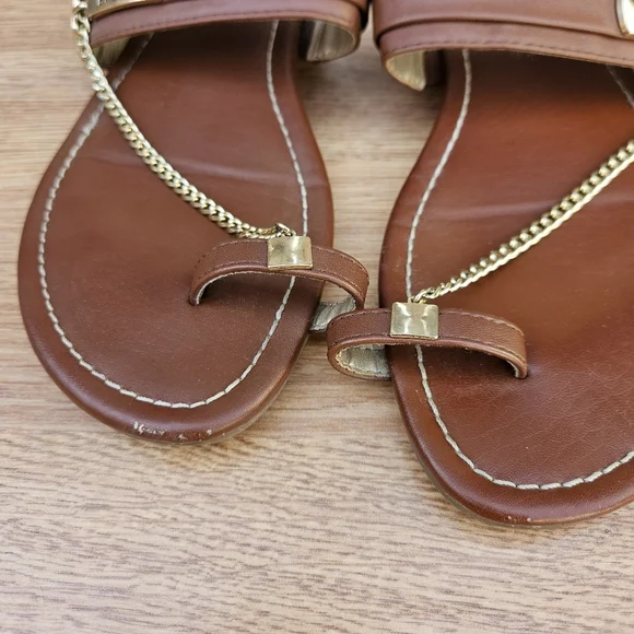 G By Guess Brown Leather Sandals with Gold Chain Size 8 - Picture 10 of 16